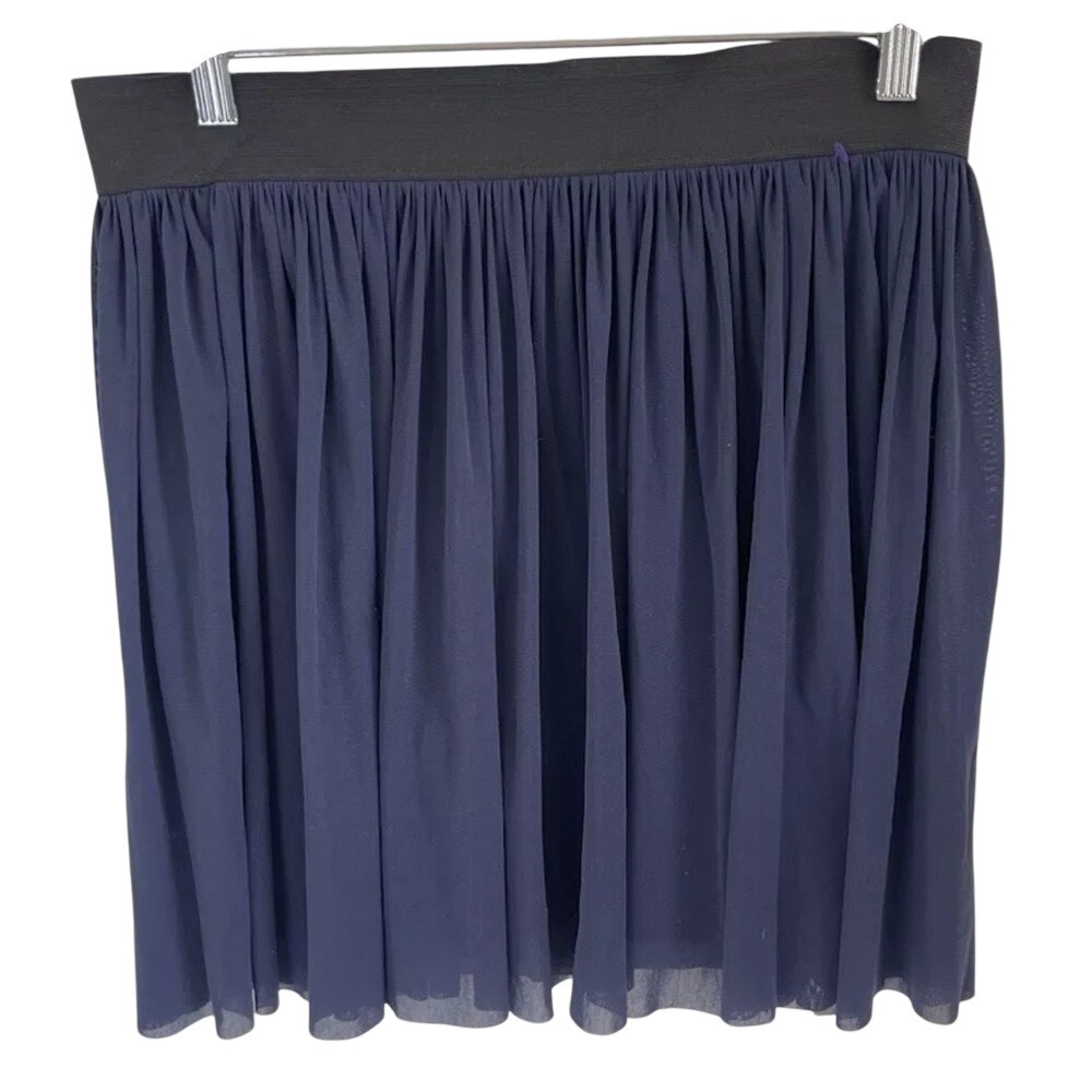 Vince Camuto Navy‎ Blue Chiffon Pleated Tulle Midi Skirt Women's Size Medium